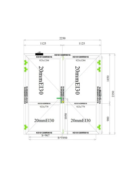 Aluminium Tür Brandschutztür 2250 x 2350 mm MB-78EI T30
