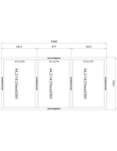 Aluminium Brandschutzfenster 3000 x 1500 mm MB-78EI F60