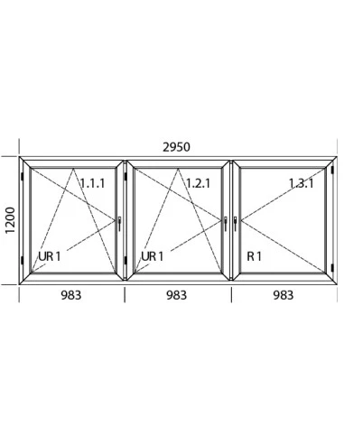 Kunststofffenster PVC 2950 x 1200 mm Dreh-Kipp | Dreh - Aluplast Ideal 4000