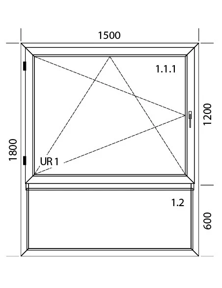 Kunststofffenster PVC 1500 x 1800 mm Dreh-Kipp | Festverglasung - Aluplast Ideal 4000