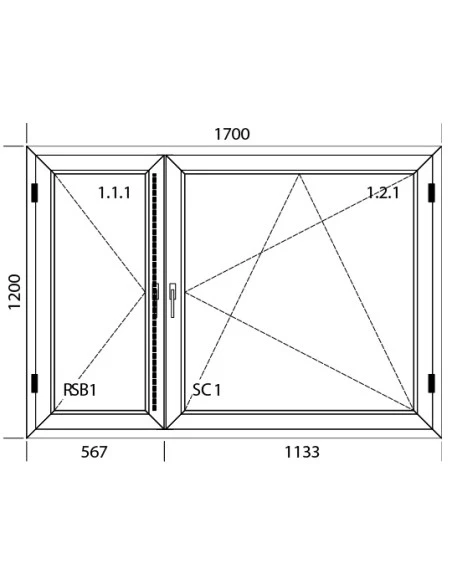 Kunststofffenster PVC 1700 x 1200 mm Dreh | Dreh-Kipp - Aluplast Ideal 4000