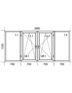 Kunststofffenster PVC 2800 x 1350 mm Festverglasung | Dreh-Kipp - Aluplast Ideal 4000 2