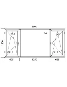 Kunststofffenster PVC 2500 x 1200 mm Dreh-Kipp | Festverglasung - Aluplast Ideal 4000 2