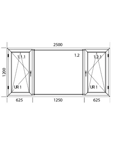 Kunststofffenster PVC 2500 x 1200 mm Dreh-Kipp | Festverglasung - Aluplast Ideal 4000