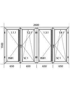Kunststofffenster PVC 2600 x 1500 mm Dreh | Dreh-Kipp - Aluplast Ideal 4000 2