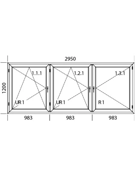 Kunststofffenster PVC 2950 x 1200 mm Dreh-Kipp | Dreh - Aluplast Ideal 7000