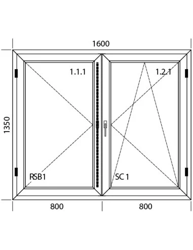 Kunststofffenster PVC 1600 x 1350 mm Dreh | Dreh-Kipp - Aluplast Ideal 7000