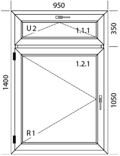 Kunststofffenster PVC 950 x 1400 mm Kipp | Dreh - Aluplast Ideal 7000 2