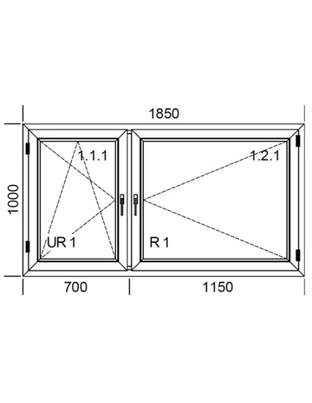 Kunststofffenster PVC 1850 x 1000 mm Dreh-Kipp | Dreh - Aluplast Ideal 7000