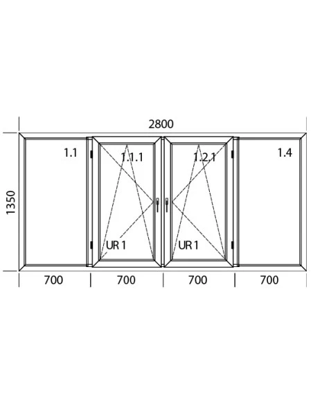 Kunststofffenster PVC 2800 x 1350 mm Festverglasung | Dreh-Kipp - Aluplast Ideal 7000