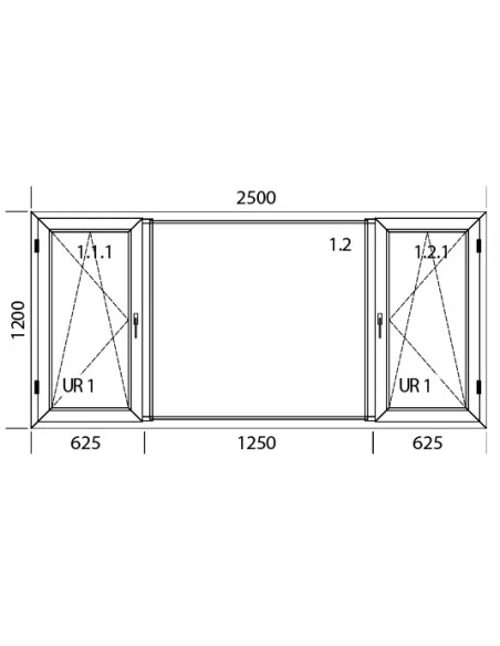 Kunststofffenster PVC 2500 x 1200 mm Dreh-Kipp | Festverglasung - Aluplast Ideal 7000