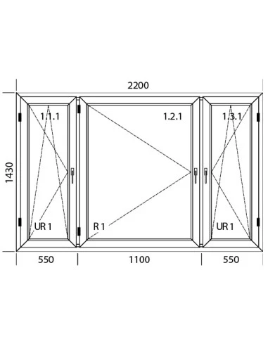Kunststofffenster PVC 2200 x 1430 mm Dreh-Kipp | Dreh - Aluplast Ideal 8000