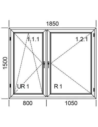 Kunststofffenster PVC 1850 x 1500 mm Dreh-Kipp | Dreh - Aluplast Ideal 8000
