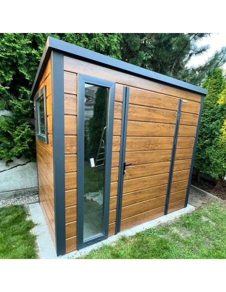 Gartenhaus Metall Geräteschuppen 3x3 m - Anthrazit + Golden Eiche