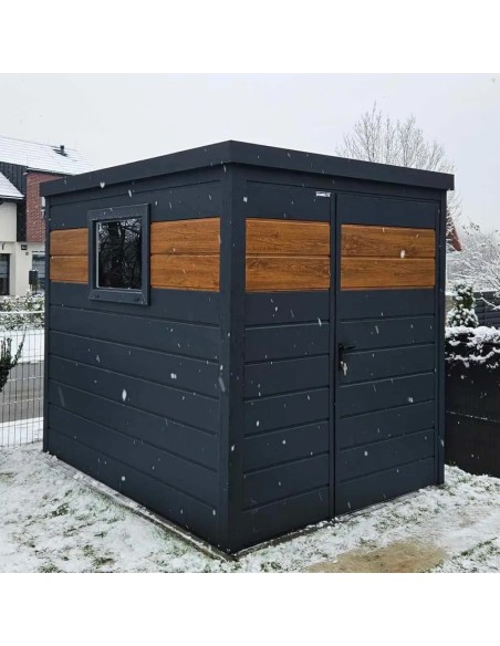 Gartenhaus Metall Geräteschuppen 3x3 m - Anthrazit + Golden Eiche