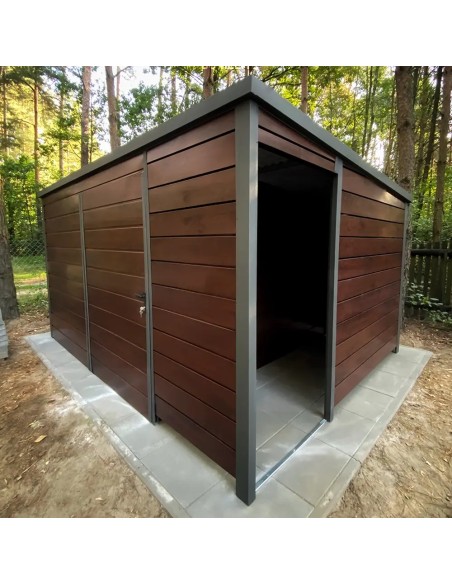 Gartenhaus Metall Geräteschuppen 3x3 m - Anthrazit + Golden Eiche