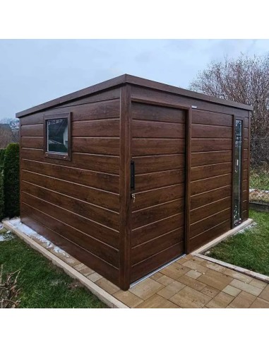 Gartenhaus Metall Geräteschuppen 3x3 m - Anthrazit + Golden Eiche