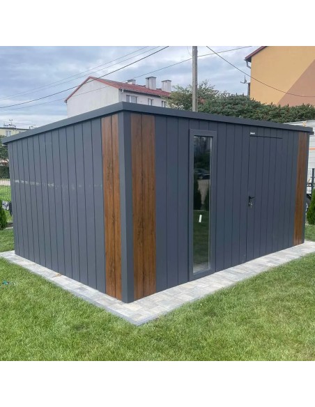Gartenhaus Metall Geräteschuppen 3x3 m - Anthrazit + Golden Eiche