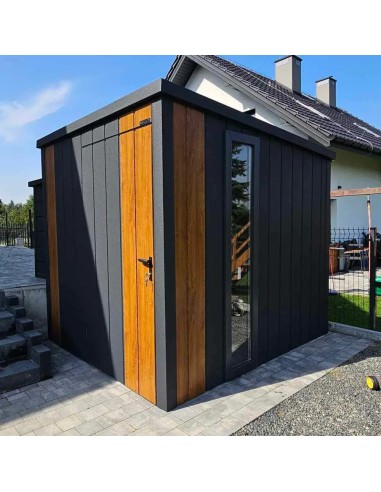 Gartenhaus Metall Geräteschuppen 3x3 m - Anthrazit + Golden Eiche