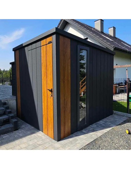 Gartenhaus Metall Geräteschuppen 3x3 m - Anthrazit + Golden Eiche