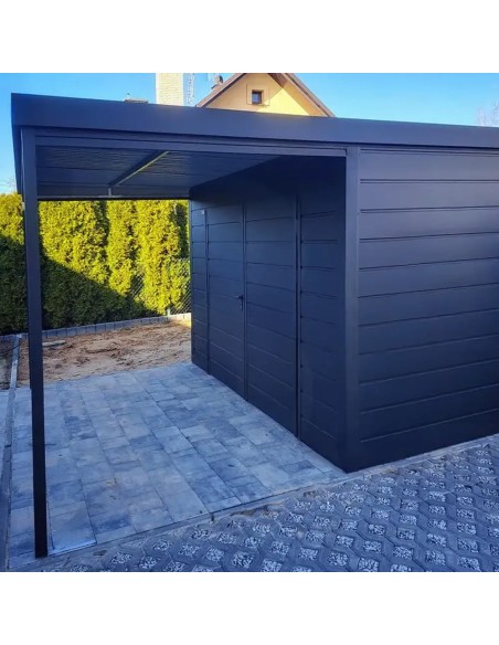 Gartenhaus Metall Geräteschuppen 3x3 m - Anthrazit + Golden Eiche