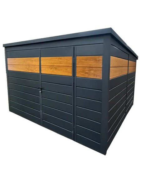 Gartenhaus Metall Geräteschuppen 3x3 m - Anthrazit + Golden Eiche