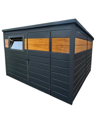 Gartenhaus Metall Geräteschuppen 3x3 m - Anthrazit + Golden Eiche + Kippfenster
