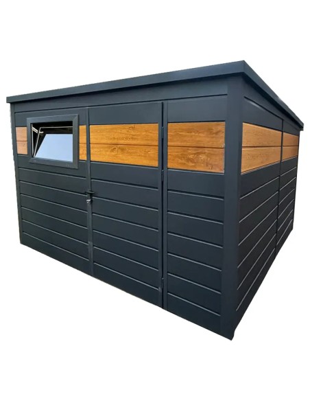 Gartenhaus Metall Geräteschuppen 3x3 m - Anthrazit + Golden Eiche + Kippfenster