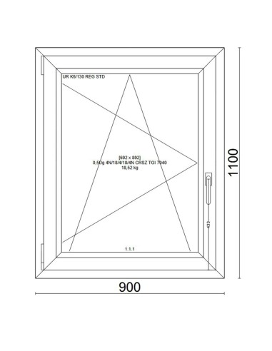 Kunststofffenster PVC Fenster 90x110 cm cm DREH/KIPP - Veka Softline 82 MD