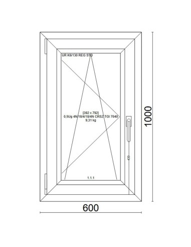 Kunststofffenster PVC Fenster 60x100 cm cm DREH/KIPP - Veka Softline 82 MD