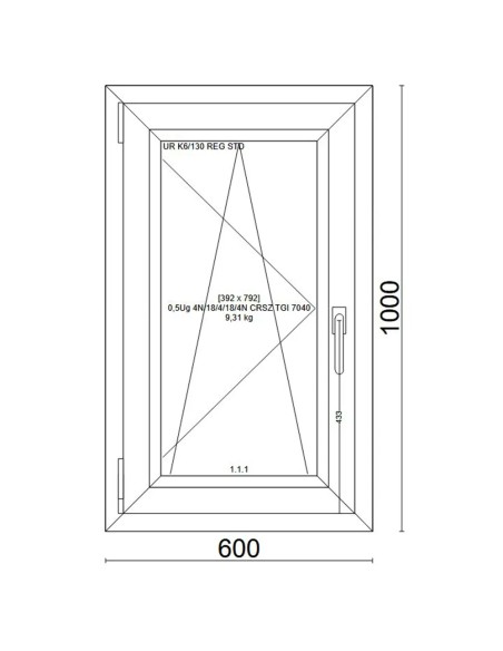 Kunststofffenster PVC Fenster 60x100 cm cm DREH/KIPP - Veka Softline 82 MD