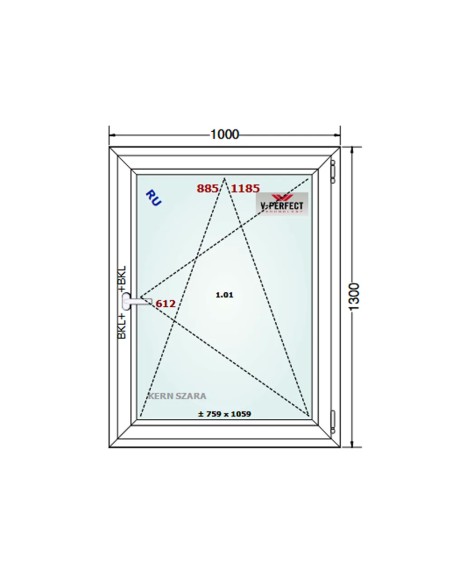 Kunststofffenster PVC Fenster 100 x 130 cm DREH/KIPP - Schüco LivIng 82