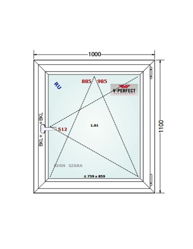 Kunststofffenster PVC Fenster 100 x 110 cm DREH/KIPP - Schüco LivIng 82