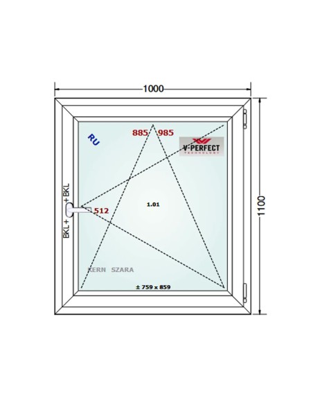 Kunststofffenster PVC Fenster 100 x 110 cm DREH/KIPP - Schüco LivIng 82