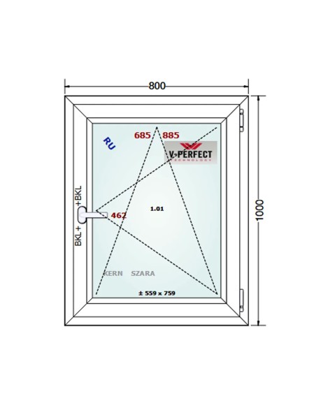 Kunststofffenster PVC Fenster 80 x 100 cm DREH/KIPP - Schüco LivIng 82