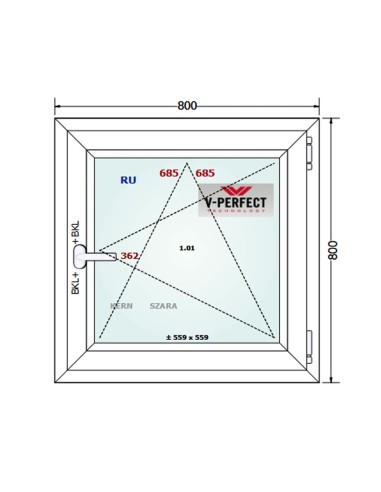 Kunststofffenster PVC Fenster 80 x 80 cm DREH/KIPP - Schüco LivIng 82