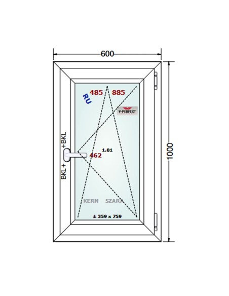 Kunststofffenster PVC Fenster 60 x 100 cm DREH/KIPP - Schüco LivIng 82