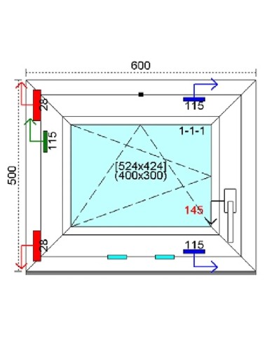 Kunststofffenster PVC Fenster 60 x 50 cm DREH-KIPP Kömmerling 76 MD
