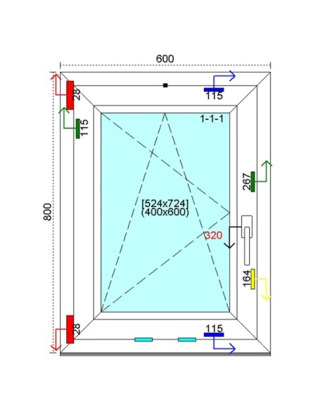 Kunststofffenster PVC Fenster 60 x 80 cm DREH-KIPP Kömmerling 76 MD