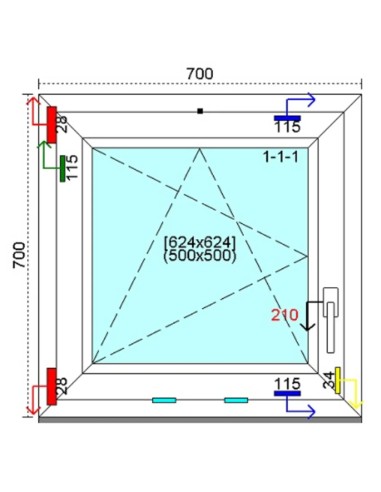 Kunststofffenster PVC Fenster 70 x 70 cm DREH-KIPP Kömmerling 76 MD