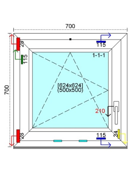 Kunststofffenster PVC Fenster 70 x 70 cm DREH-KIPP Kömmerling 76 MD