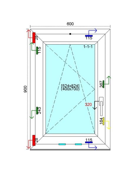 Kunststofffenster PVC Fenster 60 x 90 cm DREH-KIPP Kömmerling 76 MD