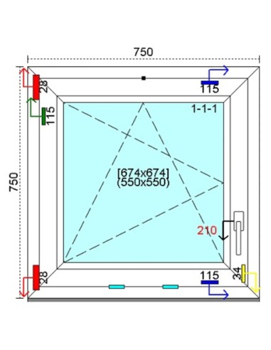 Kunststofffenster PVC Fenster 75 x 75 cm DREH-KIPP Kömmerling 76 MD