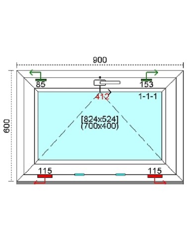 Kunststofffenster PVC Fenster 90 x 60 cm KIPP Kömmerling 76 MD