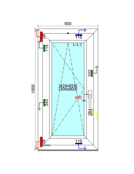 Kunststofffenster PVC Fenster 50 x 100 cm DREH-KIPP Kömmerling 76 MD