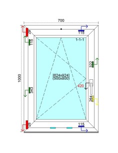 Kunststofffenster PVC Fenster 70 x 100 cm DREH-KIPP Kömmerling 76 MD 2