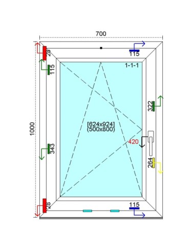 Kunststofffenster PVC Fenster 70 x 100 cm DREH-KIPP Kömmerling 76 MD