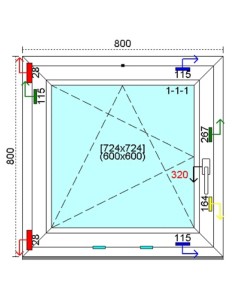 Kunststofffenster PVC Fenster 80 x 80 cm DREH-KIPP Kömmerling 76 MD 2