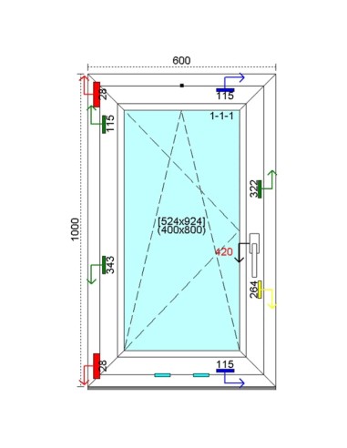 Kunststofffenster PVC Fenster 60 x 100 cm DREH-KIPP Kömmerling 76 MD