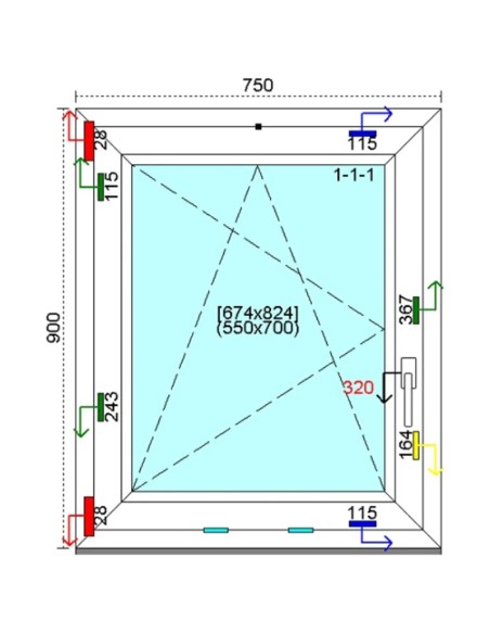 Kunststofffenster PVC Fenster 75 x 90 cm DREH-KIPP Kömmerling 76 MD